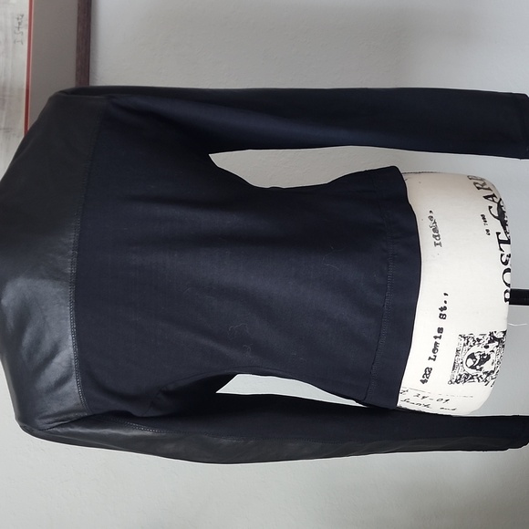 Pinko Leather Stretch Jacket Black Ruffles Size 10 - Picture 4 of 7